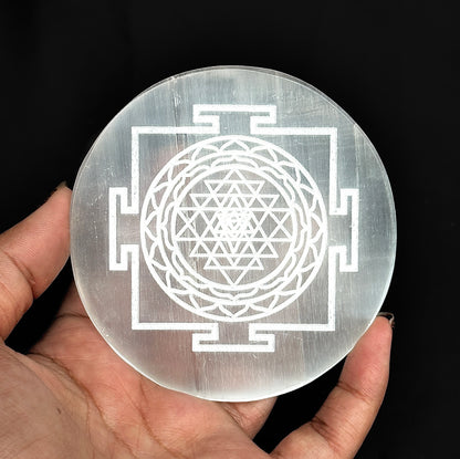 Shriyantra Selenite Plate Circle – Crystal Charging & Cleansing | Abhimantrit & Certified