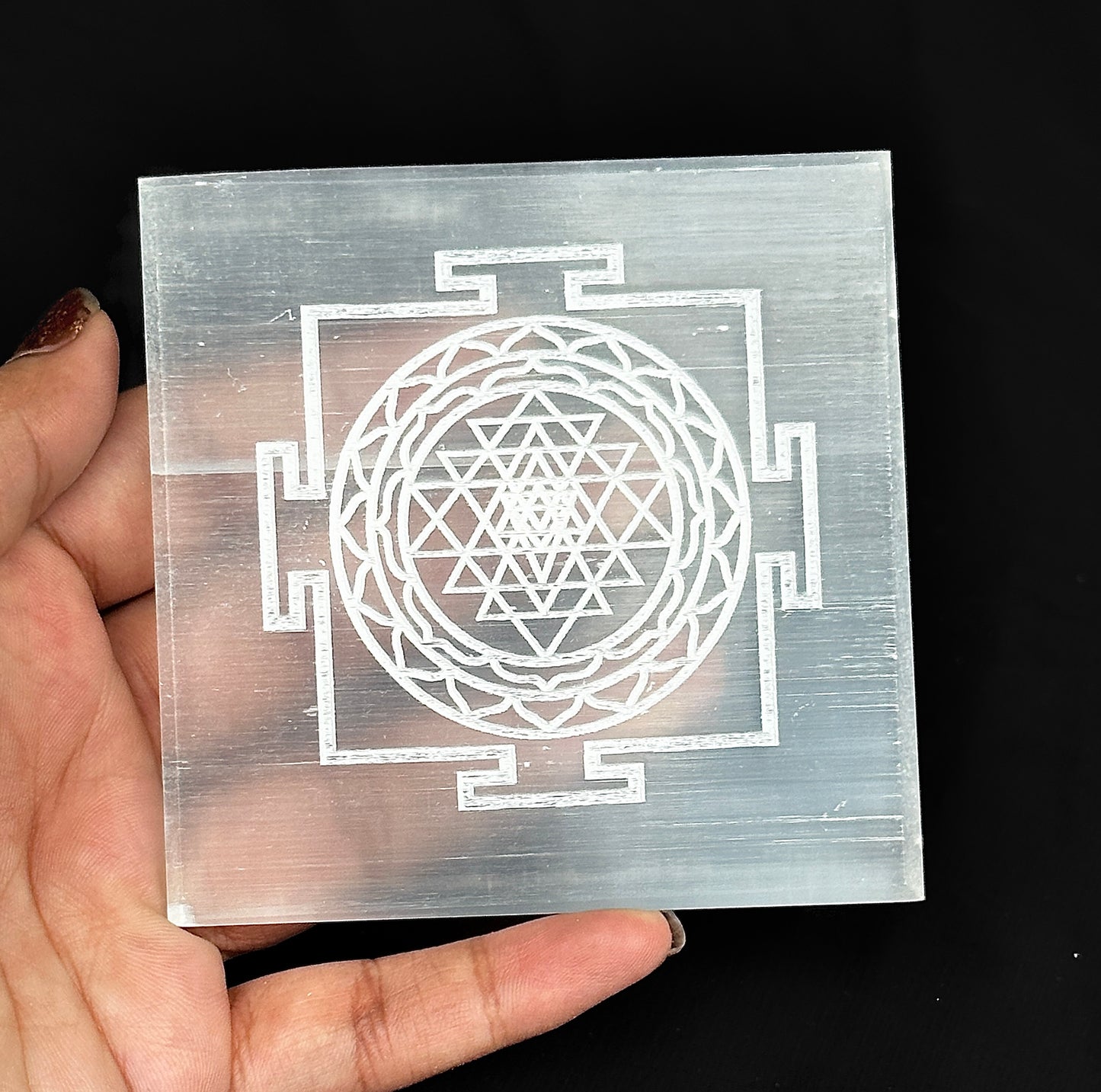 Shriyantra Selenite Plate Square – Crystal Charging & Cleansing | Abhimantrit & Certified