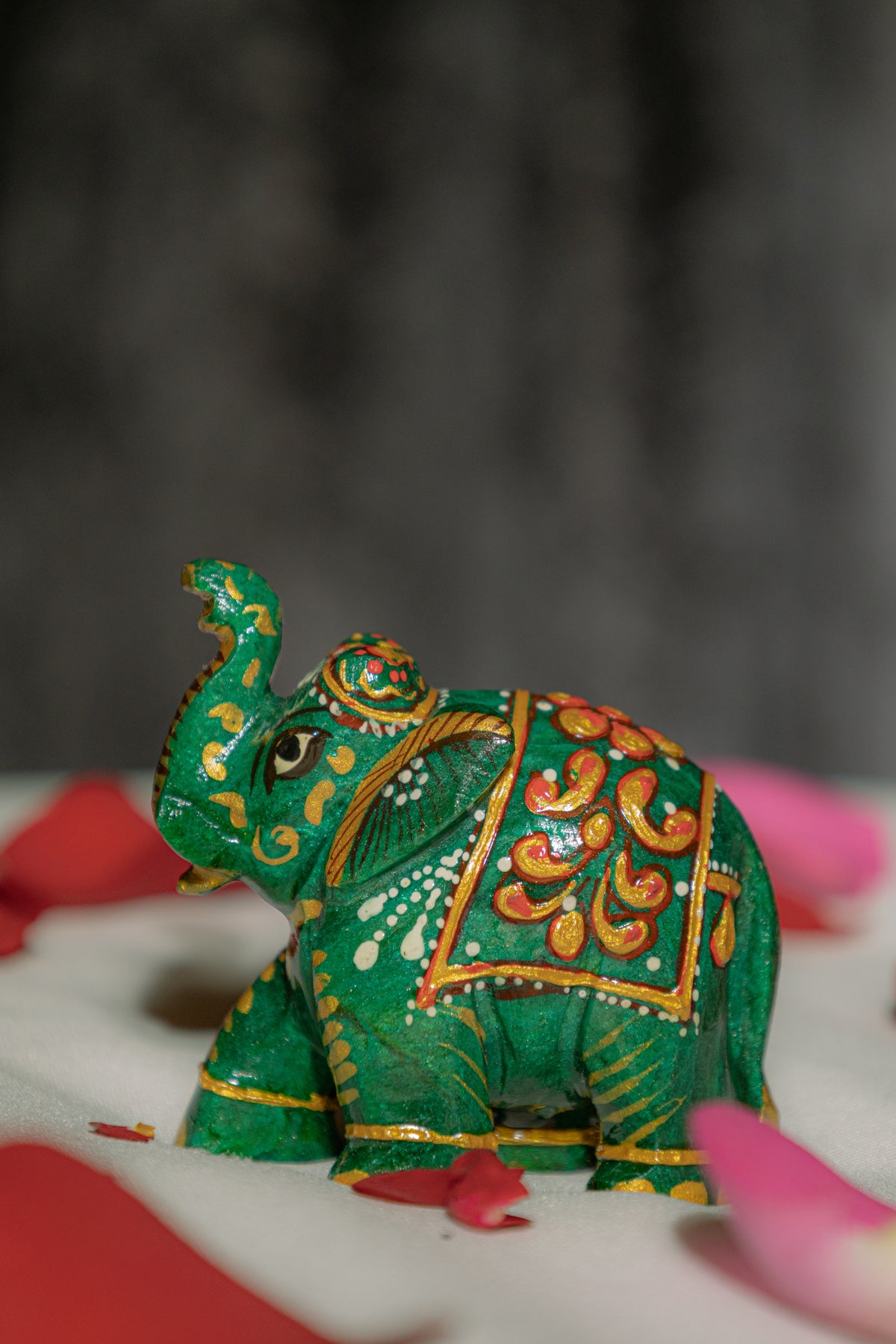 Green Jade Crystal Painted Elephant - Natural
