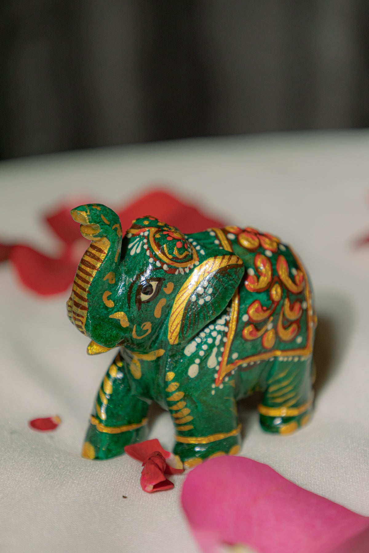 Green Jade Crystal Painted Elephant - Natural