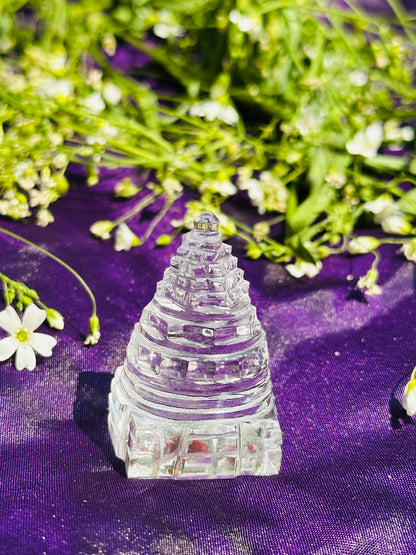 Natural Stone Clear Quartz Shriyantra (4cm) - Abhimantrit