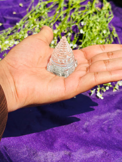 Natural Stone Clear Quartz Shriyantra (4cm) - Abhimantrit