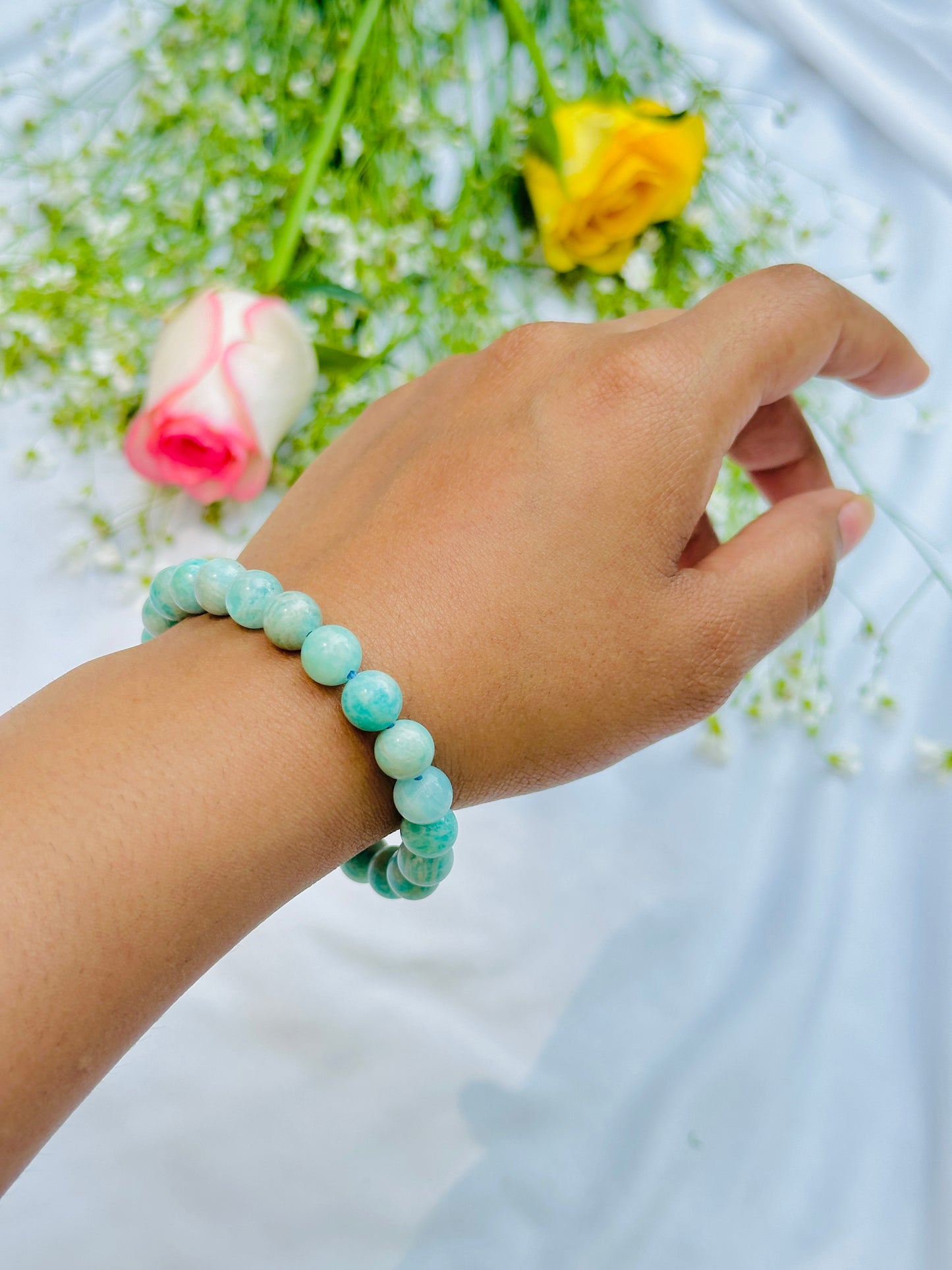 Enhances Love, Calms Your Mind, Beautifies Skin Bracelet (Amazonite) - Abhimantrit & Certified