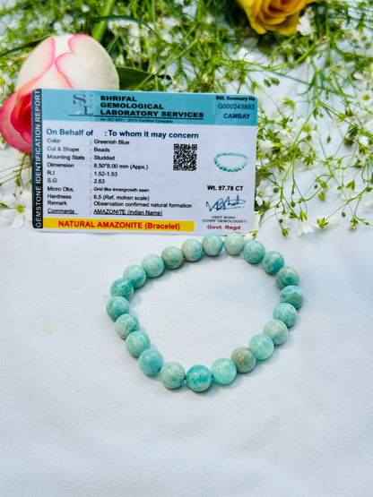 Enhances Love, Calms Your Mind, Beautifies Skin Bracelet (Amazonite) - Abhimantrit & Certified