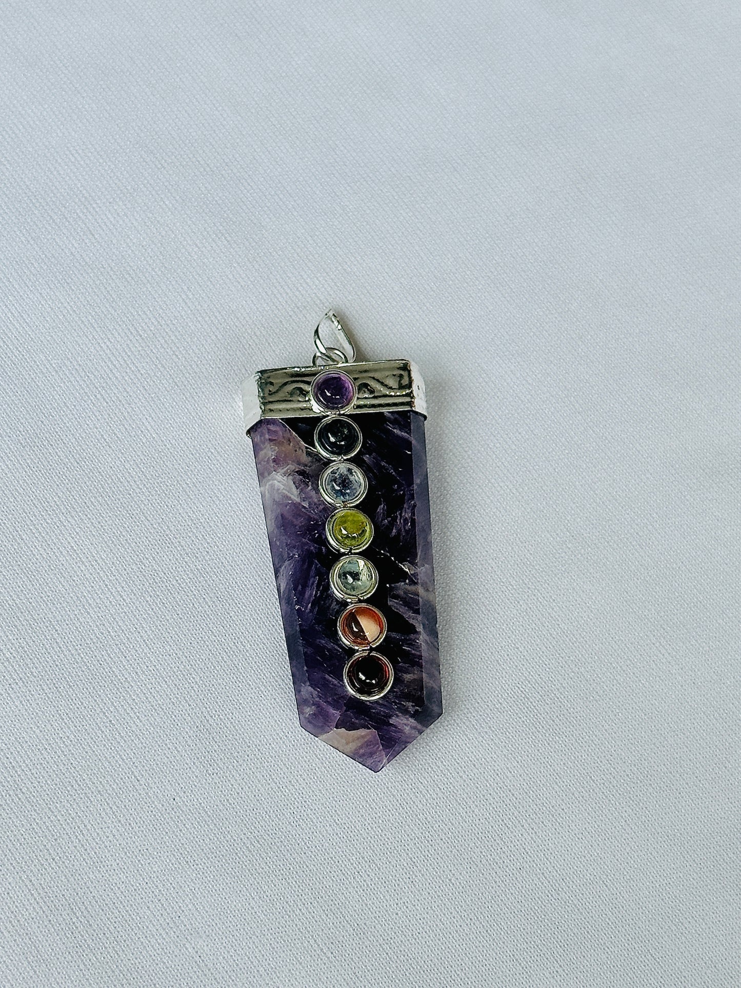 Attract Luck, Enhance Intuition, Improve Health & Skin: Amethyst Seven Chakra Pendant - Abhimantrit & Certified