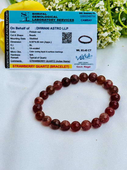 Harmonizes Energy, it activates trust and patience (Strawberry Quartz Stone) Bracelet - Abhimantrit & Certified