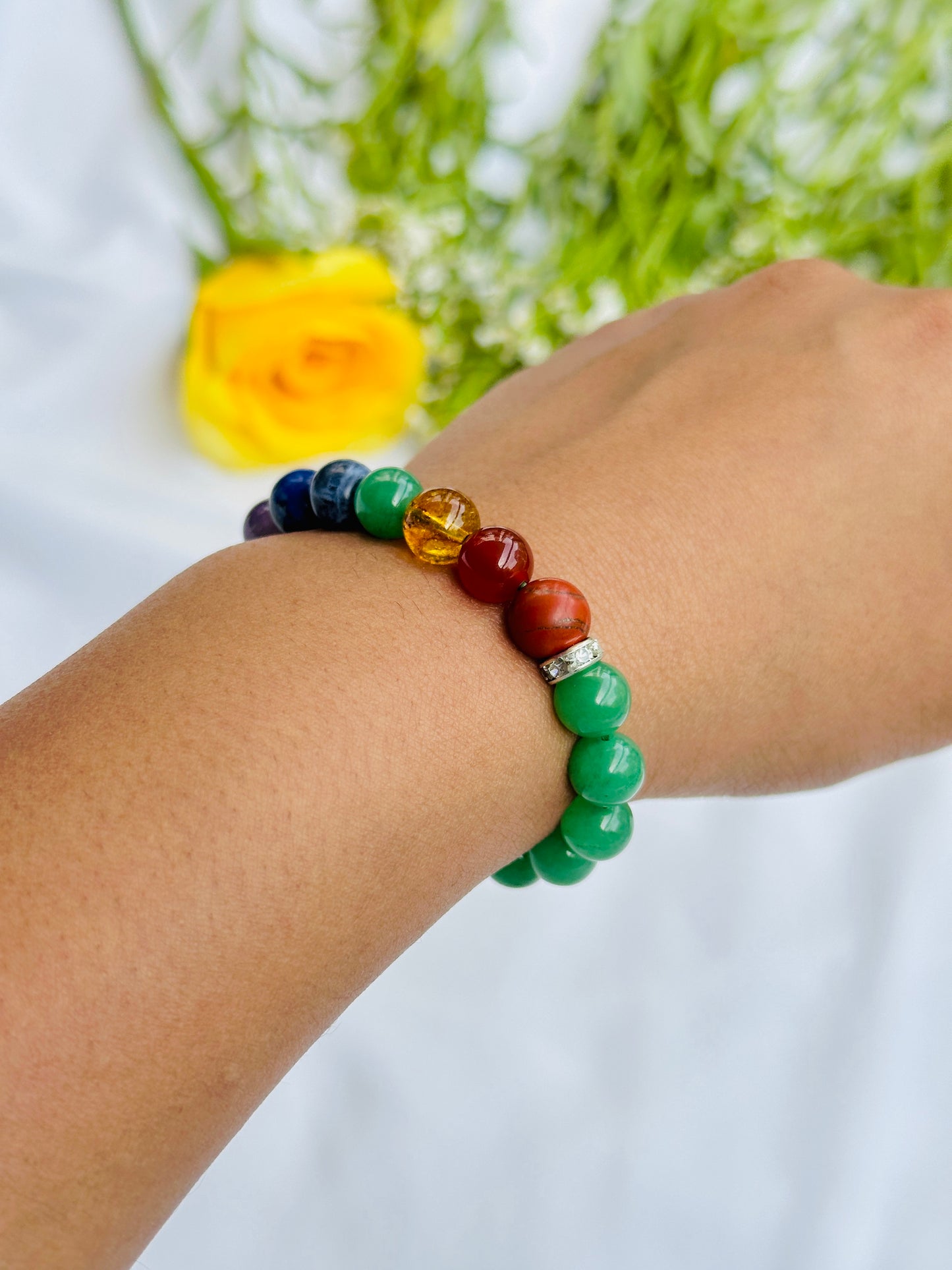 Obstacle Removal Bracelet (Green Aventurine with Seven Chakra) - Abhimantrit & Certified