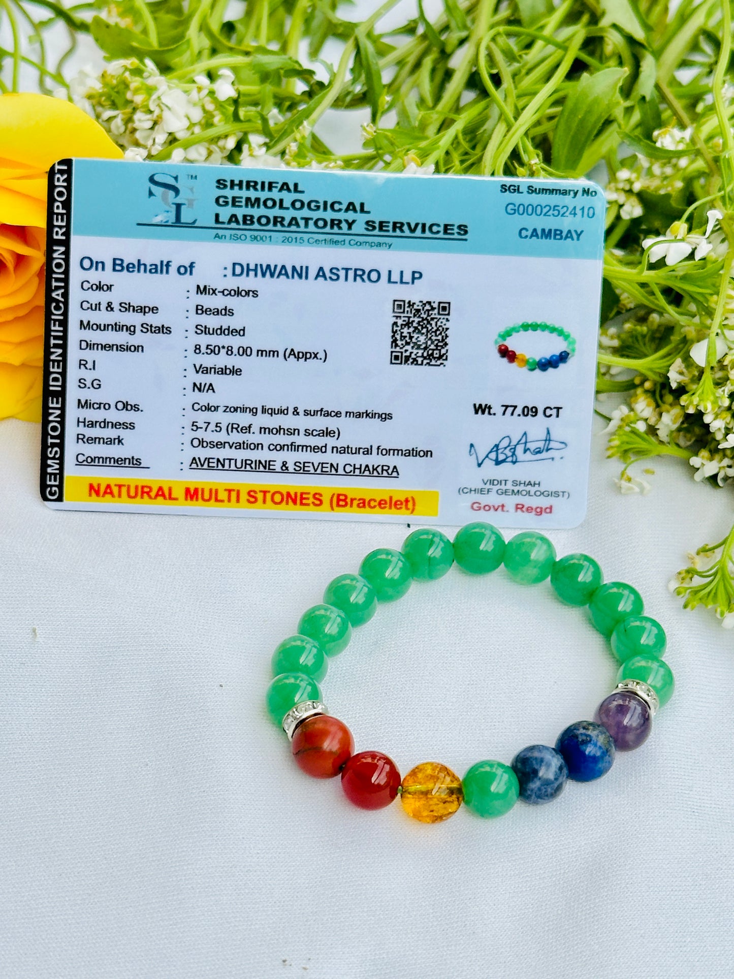 Obstacle Removal Bracelet (Green Aventurine with Seven Chakra) - Abhimantrit & Certified