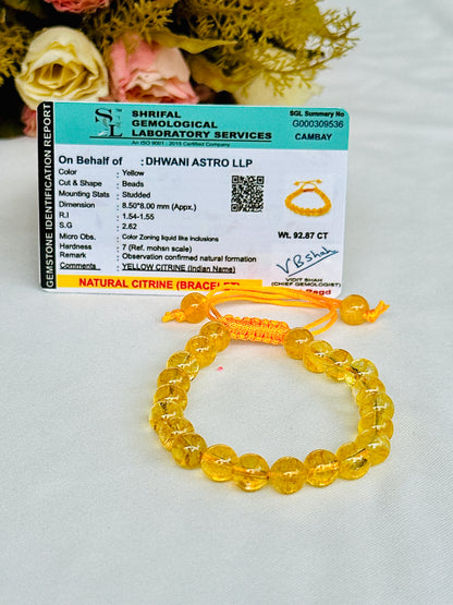 High Financial Status, Success in Job & Profession: Yellow Citrine Thread Bracelet - Abhimantrit & Certified