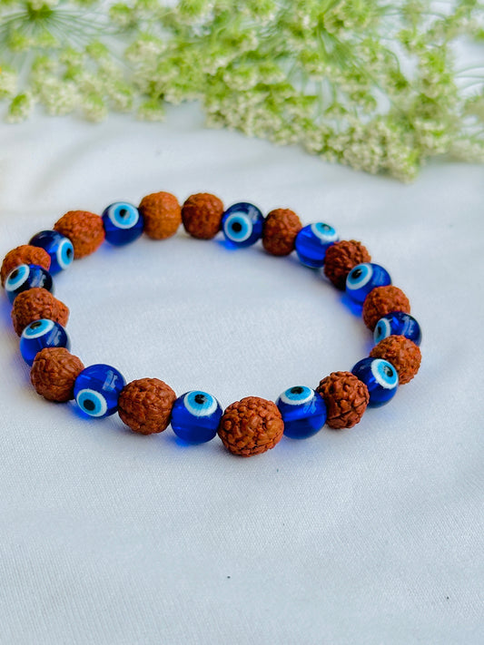 Evil Eye and Negative Energy Protect Bracelet (Rudraksh & Evil Eye) - Abhimantri & Certified