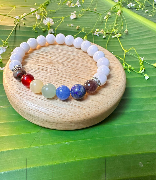 Breakup Healing Bracelet (White Agate with Seven Chakra) - Abhimantrit & Certified