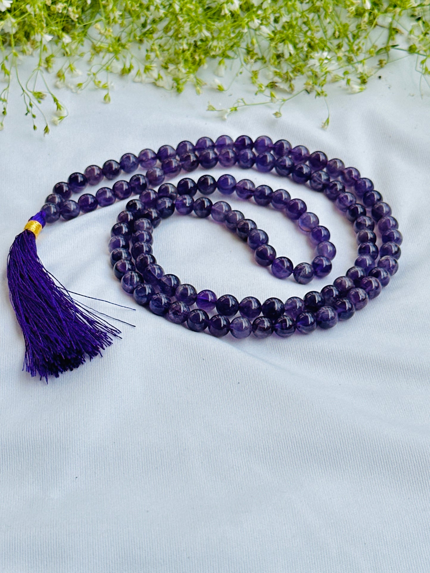 Attract Luck, Enhance Intuition, Improve Health & Skin: Amethyst Jap Mala - Abhimantrit & Certified