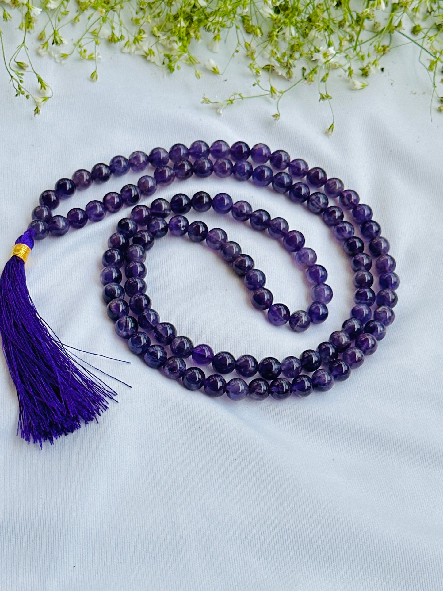 Attract Luck, Enhance Intuition, Improve Health & Skin: Amethyst Jap Mala - Abhimantrit & Certified