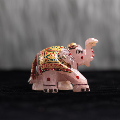 Rose Quartz Crystal Painted Elephant - Natural