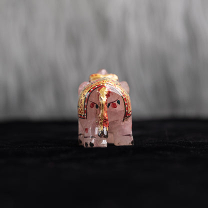 Rose Quartz Crystal Painted Elephant - Natural