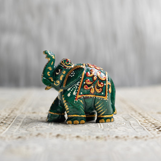 Green Jade Crystal Painted Elephant - Natural