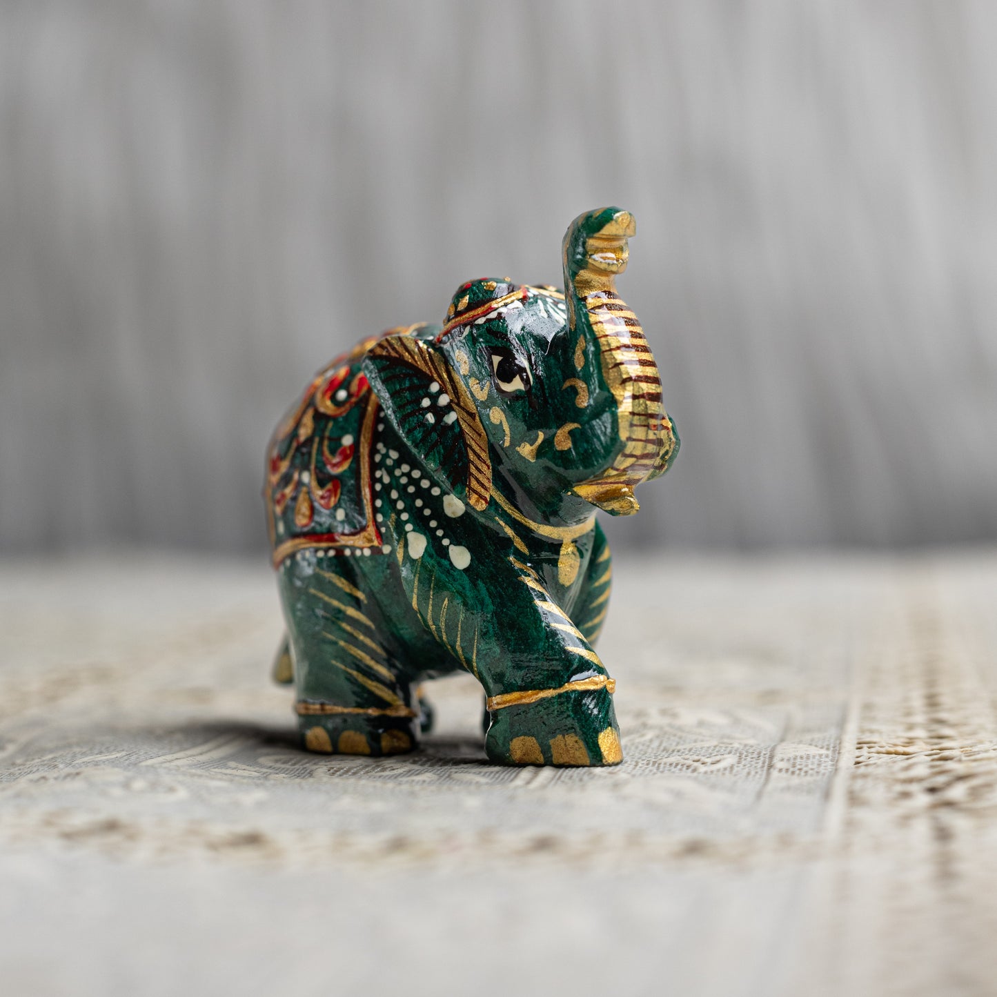 Green Jade Crystal Painted Elephant - Natural