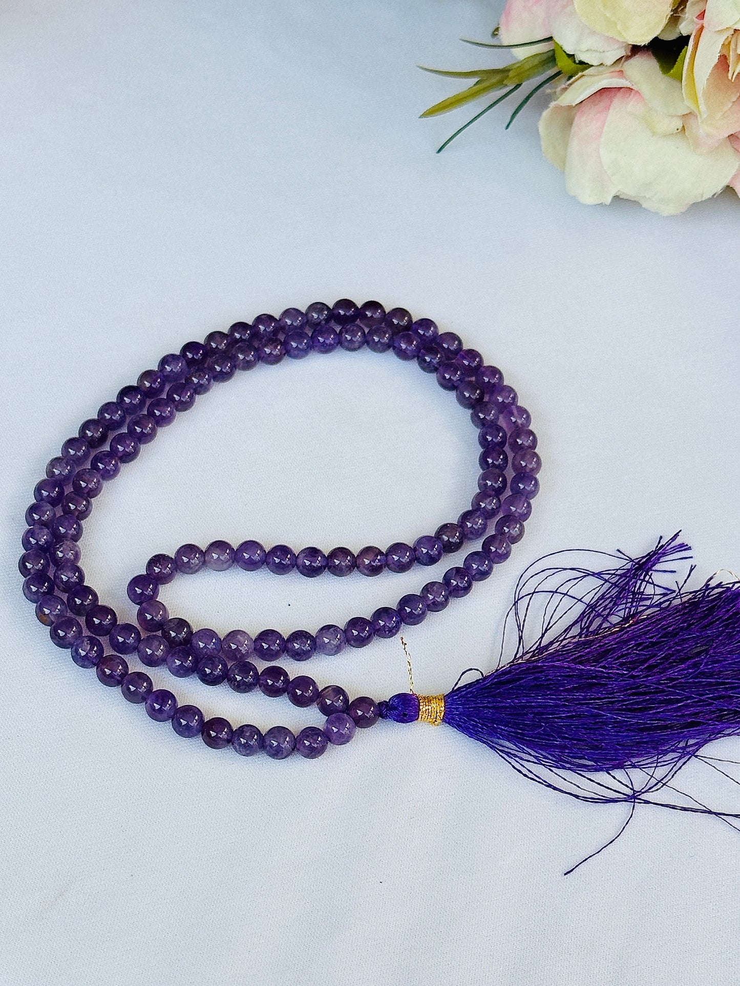 Attract Luck, Enhance Intuition, Improve Health & Skin: Amethyst Jap Mala - Abhimantrit & Certified