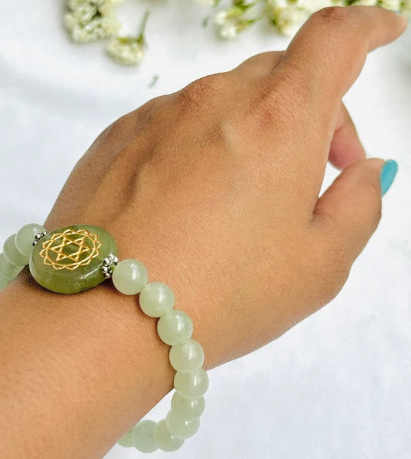 Green Calcite Heart Chakra Bracelet - Abhimantrit & Certified