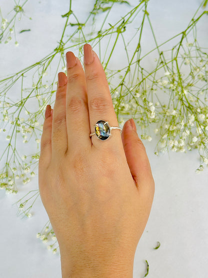 Awaken Your Inner Power & Open Your Third Eye Chakra: Labradorite Ring - Abhimantrit & Certified