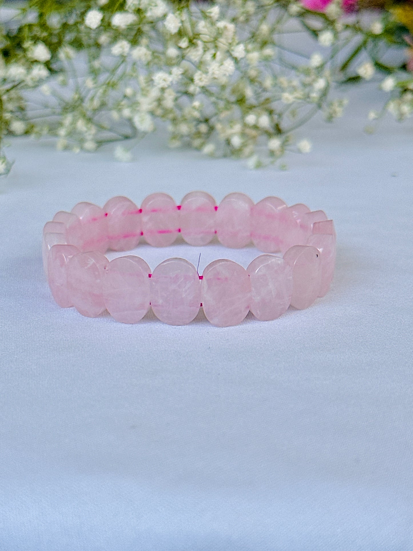 Improve Love, Relationship & Emotional Connection: Rose Quartz Emerald Cut Bracelet - Abhimantrit & Certified