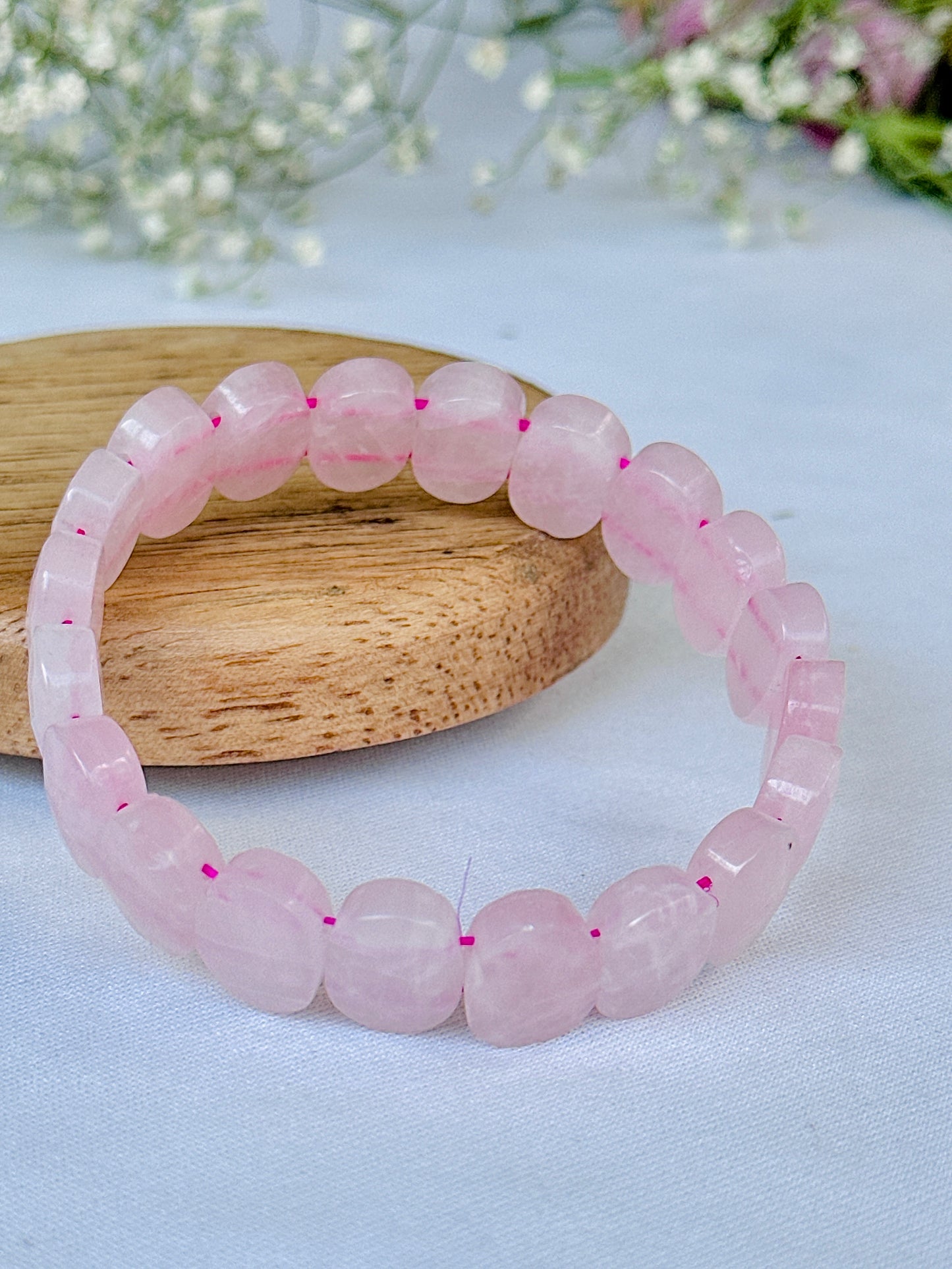 Improve Love, Relationship & Emotional Connection: Rose Quartz Emerald Cut Bracelet - Abhimantrit & Certified