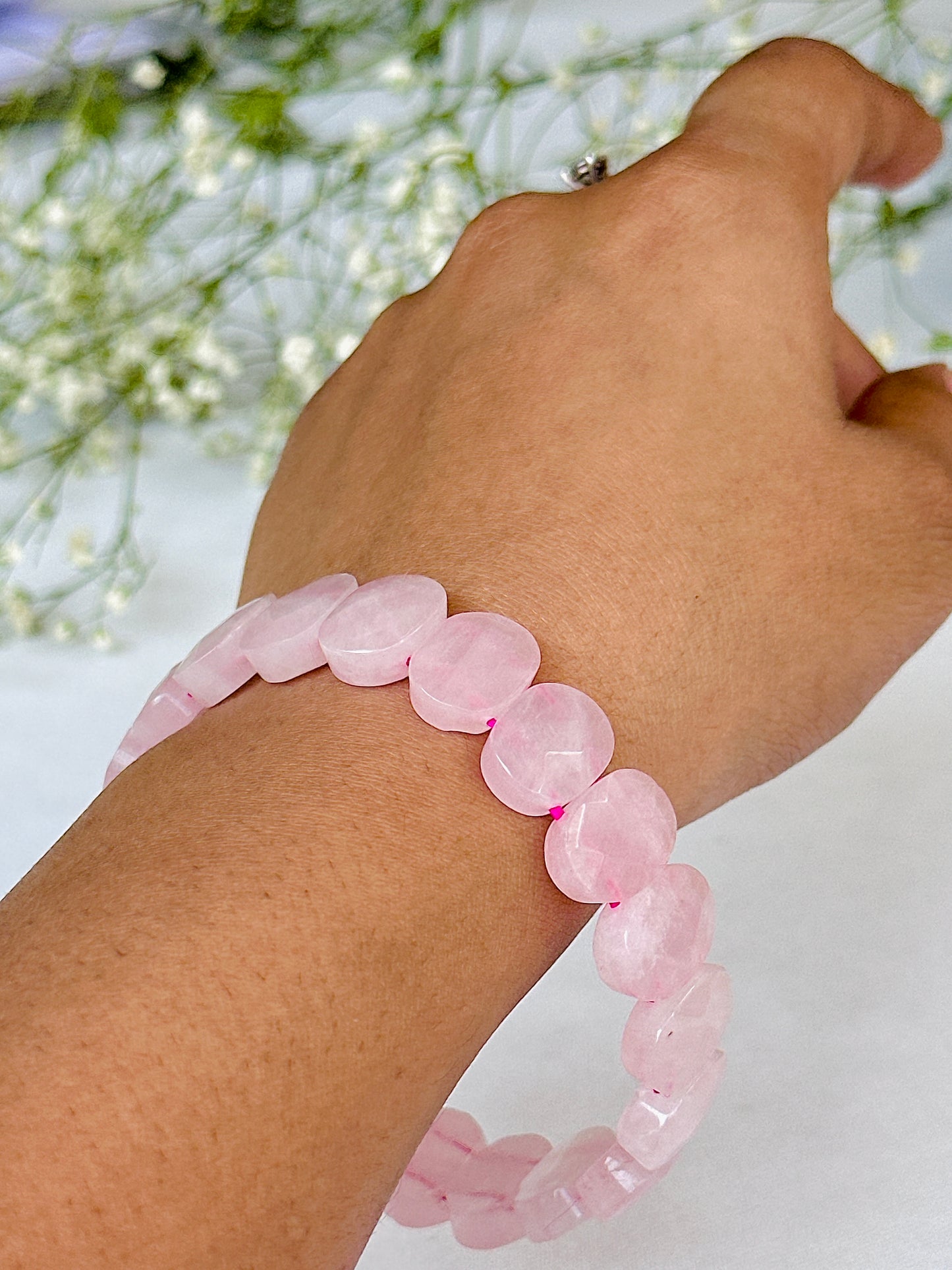 Improve Love, Relationship & Emotional Connection: Rose Quartz Emerald Cut Bracelet - Abhimantrit & Certified