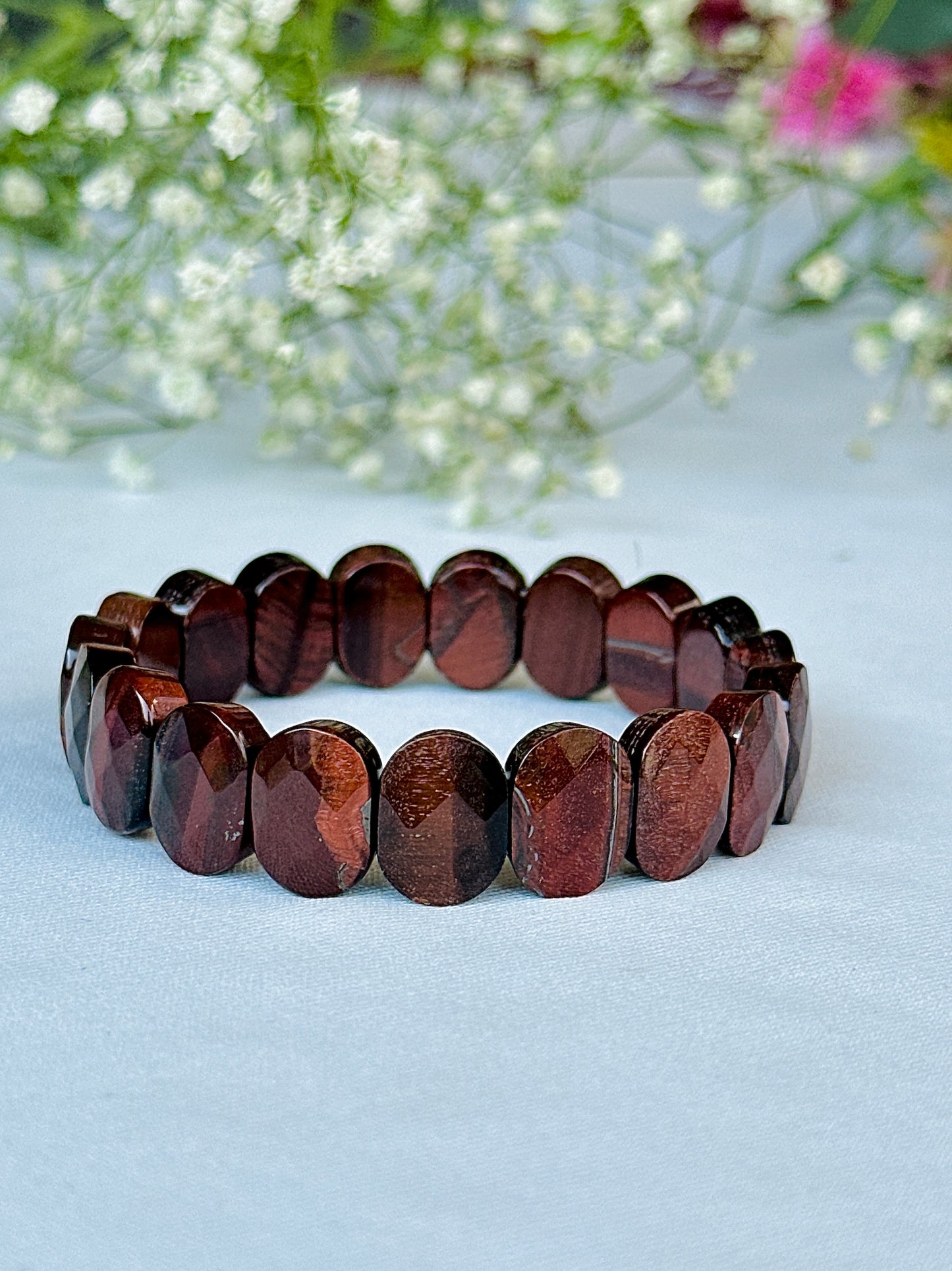 Red Tiger Eye Emerald Cut Bracelet - Abhimantrit & Certified