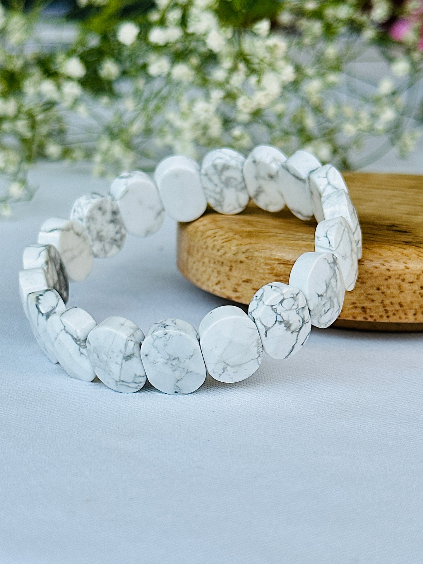 Strengthen Memory, Pain & Stress Relief: Howlite Emerald Cut Bracelet - Abhimantrit & Certified