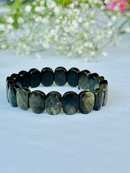 Remove Psychic Smog from Your Aura: Black Obsidian Emerald Cut Bracelet - Abhimantrit & Certified