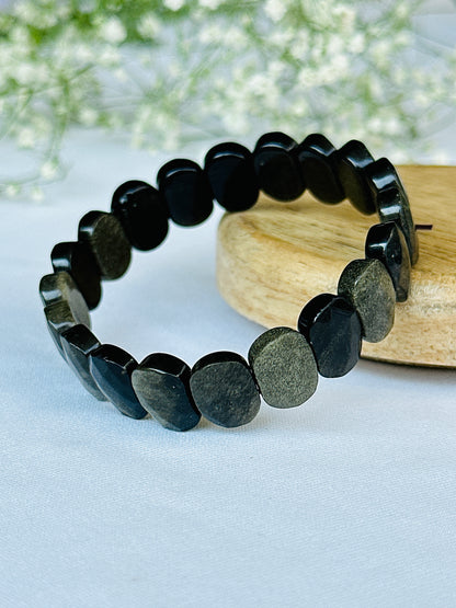 Remove Psychic Smog from Your Aura: Black Obsidian Emerald Cut Bracelet - Abhimantrit & Certified