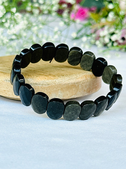 Remove Psychic Smog from Your Aura: Black Obsidian Emerald Cut Bracelet - Abhimantrit & Certified