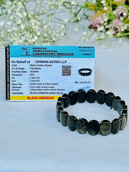 Remove Psychic Smog from Your Aura: Black Obsidian Emerald Cut Bracelet - Abhimantrit & Certified