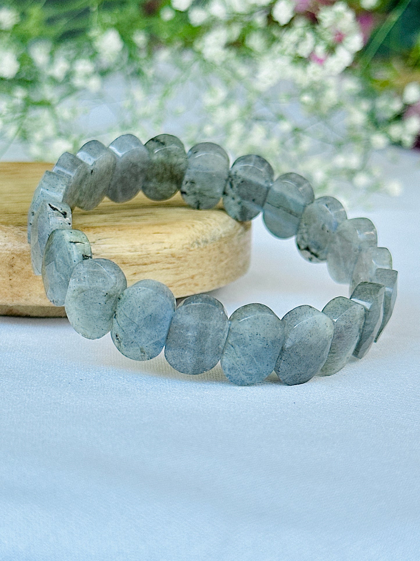 Awaken your inner Power & open you Third Eye Chakra: Labradorite Emerald Cut Bracelet - Abhimantrit & Certified