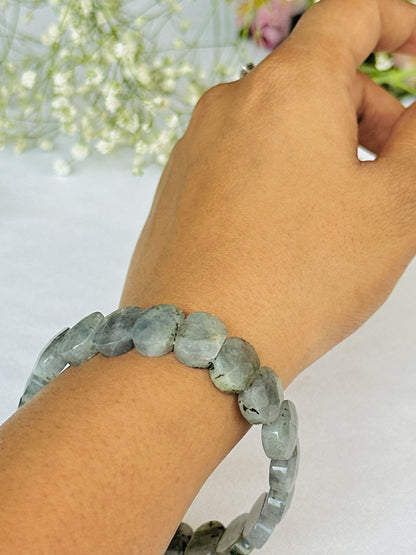 Awaken your inner Power & open you Third Eye Chakra: Labradorite Emerald Cut Bracelet - Abhimantrit & Certified