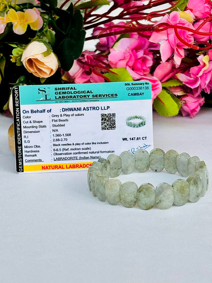 Awaken your inner Power & open you Third Eye Chakra: Labradorite Emerald Cut Bracelet - Abhimantrit & Certified