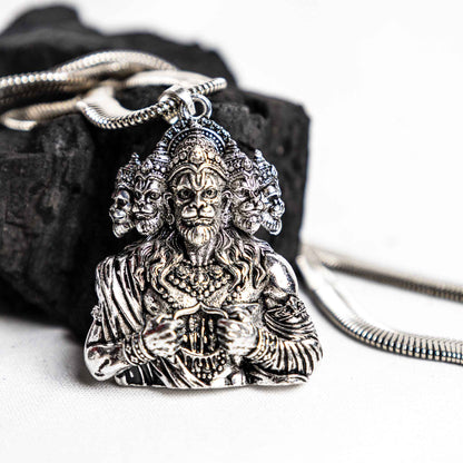 Silver Panchmukhi Hanuman ji with Sita Ram Blessing & Protection Pendant - Abhimantrit