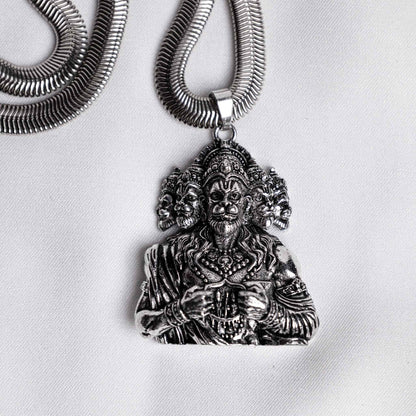 Silver Panchmukhi Hanuman ji with Sita Ram Blessing & Protection Pendant - Abhimantrit