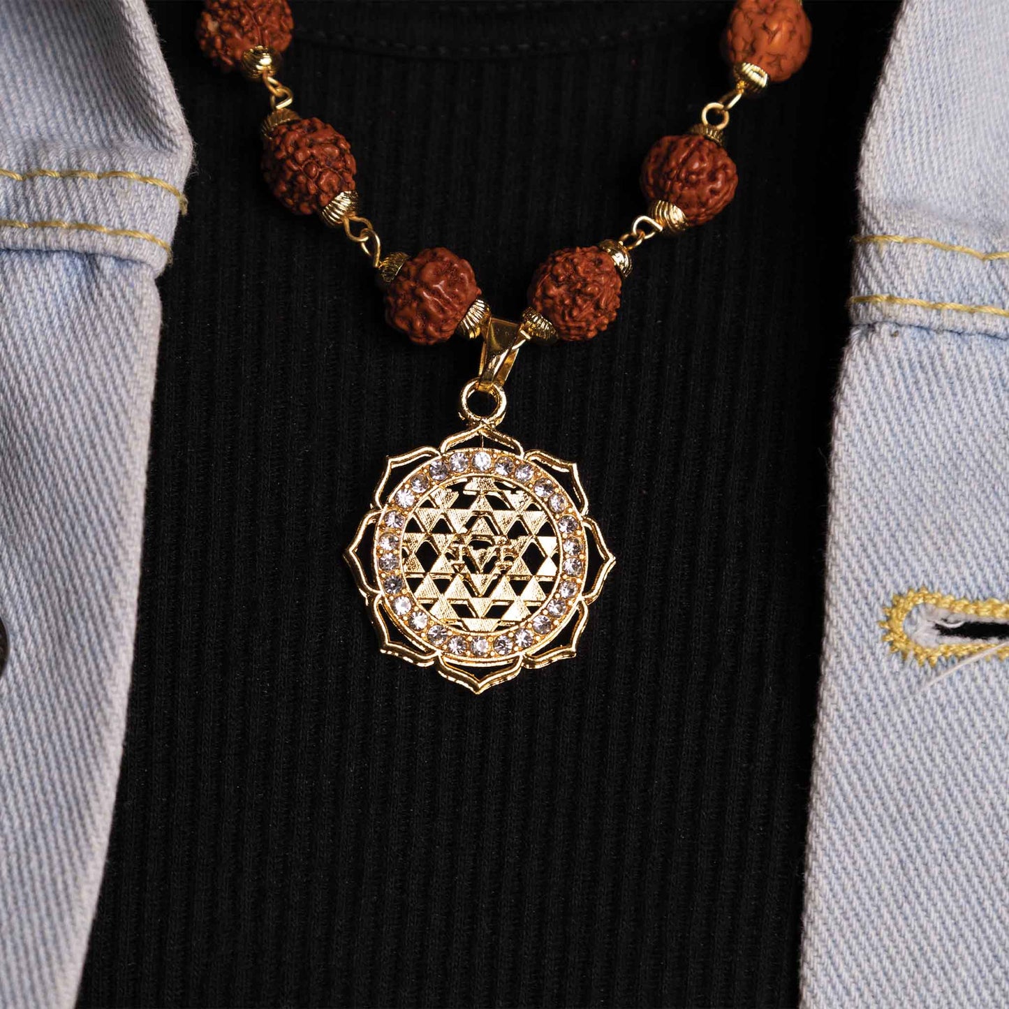 Laxmi Yantra with 5 Mukhi Rudraksha Blessing & Protection Pendant - Abhimantrit