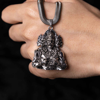 Silver Panchmukhi Hanuman ji with Sita Ram Blessing & Protection Pendant - Abhimantrit