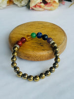 Golden Pyrite with 7 Chakra Bracelet - ABhimantrit & Certified