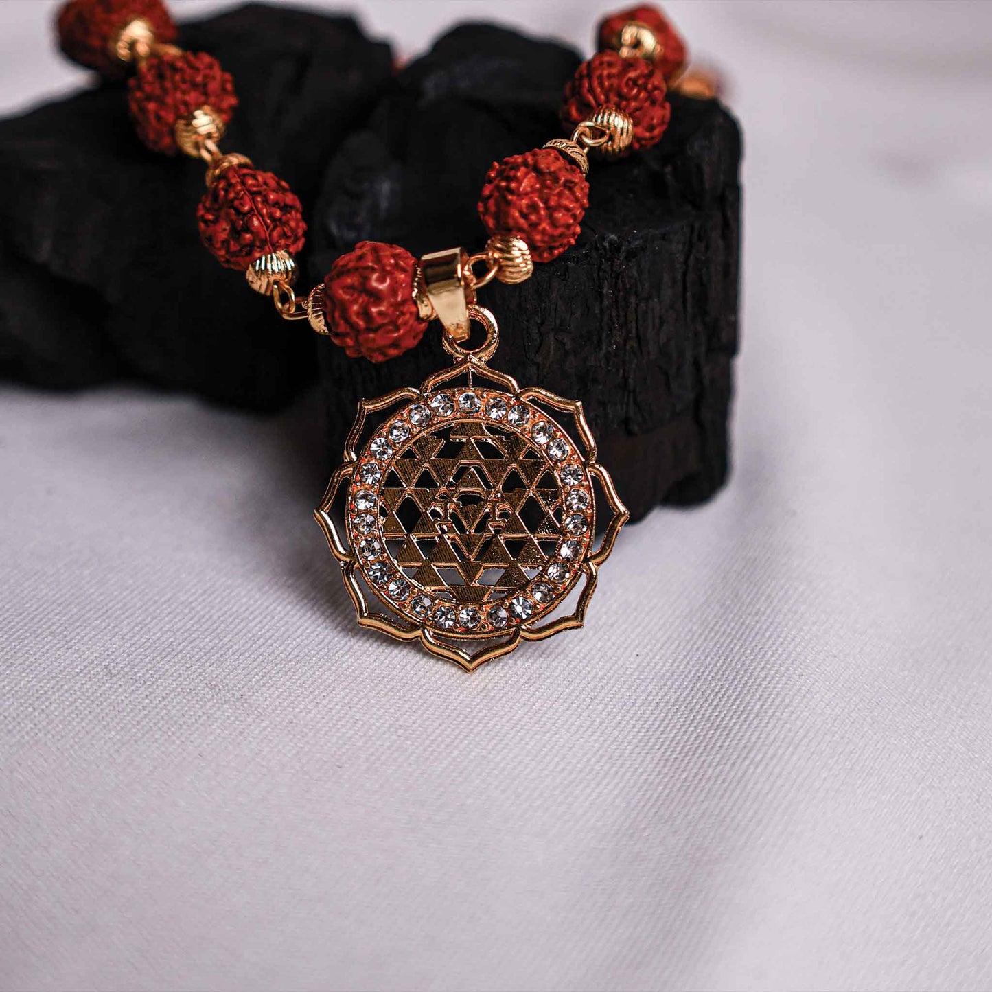 Laxmi Yantra with 5 Mukhi Rudraksha Blessing & Protection Pendant - Abhimantrit