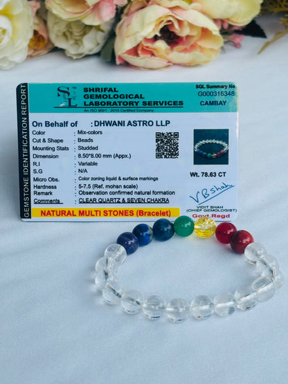 Clear Quartz with 7 Chakra Bracelet - Abhimantrit & Certified