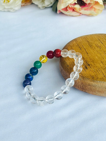 Clear Quartz with 7 Chakra Bracelet - Abhimantrit & Certified