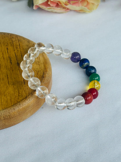 Clear Quartz with 7 Chakra Bracelet - Abhimantrit & Certified