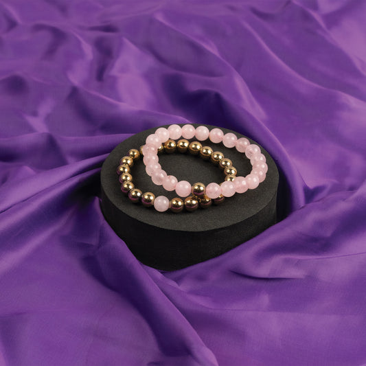 Rose Quartz & Golden Pyrite Bracelet Combo - Abhimantrit & Certified