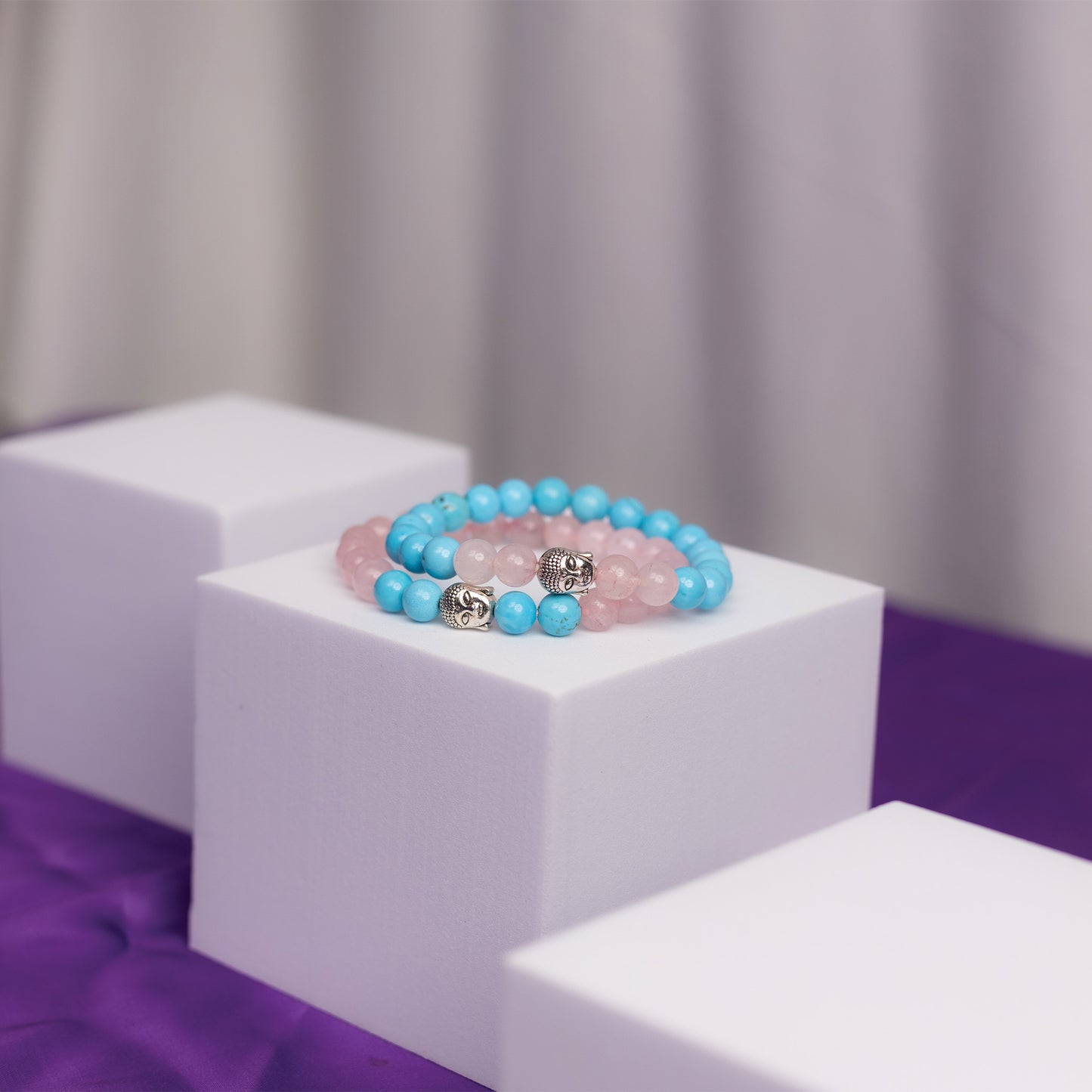 Rose Quartz & Turquoise Bracelet Combo - Abhimantrit & Certified