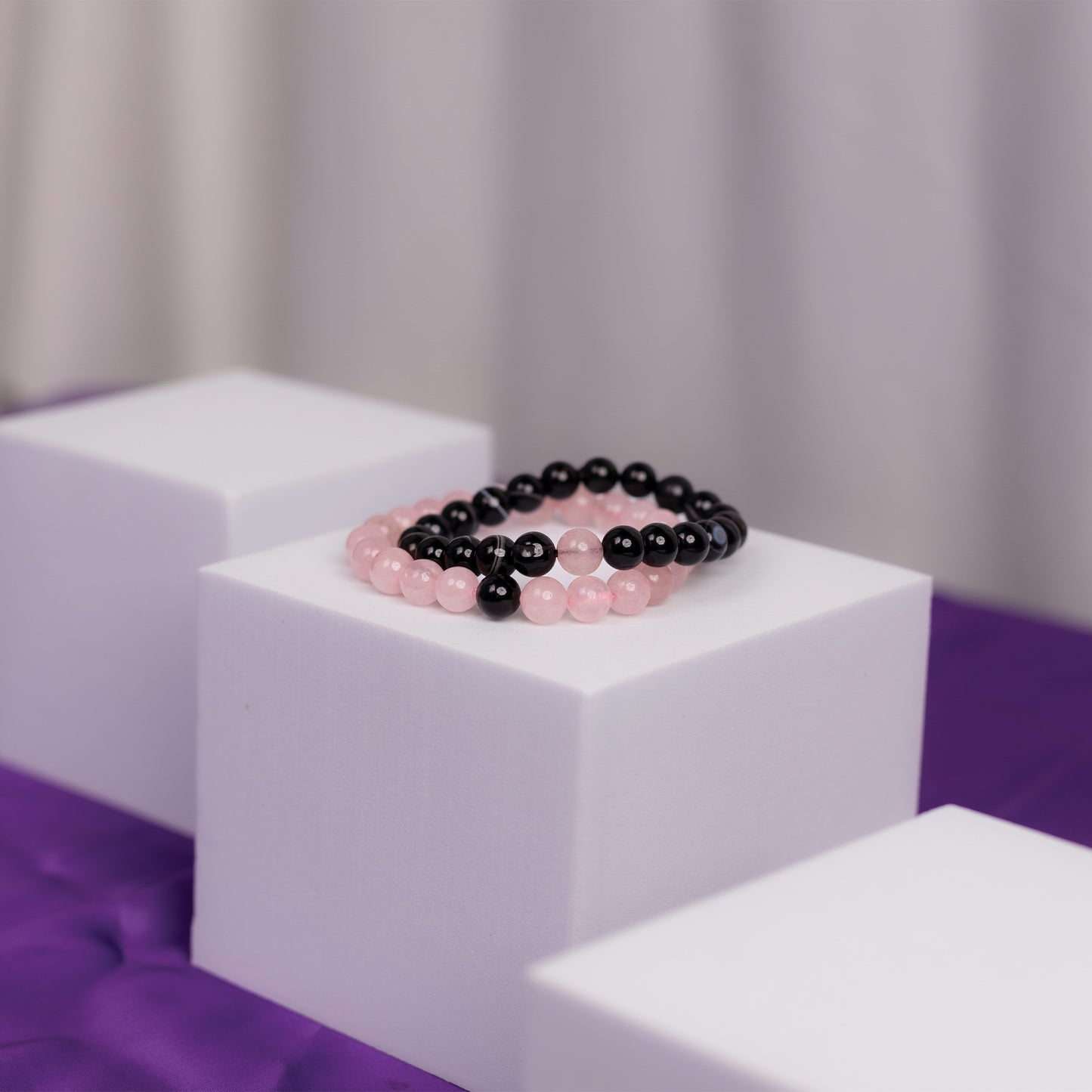 Rose Quartz & Black Sulemani Star Quality Bracelet Combo - Abhimantrit & Certified