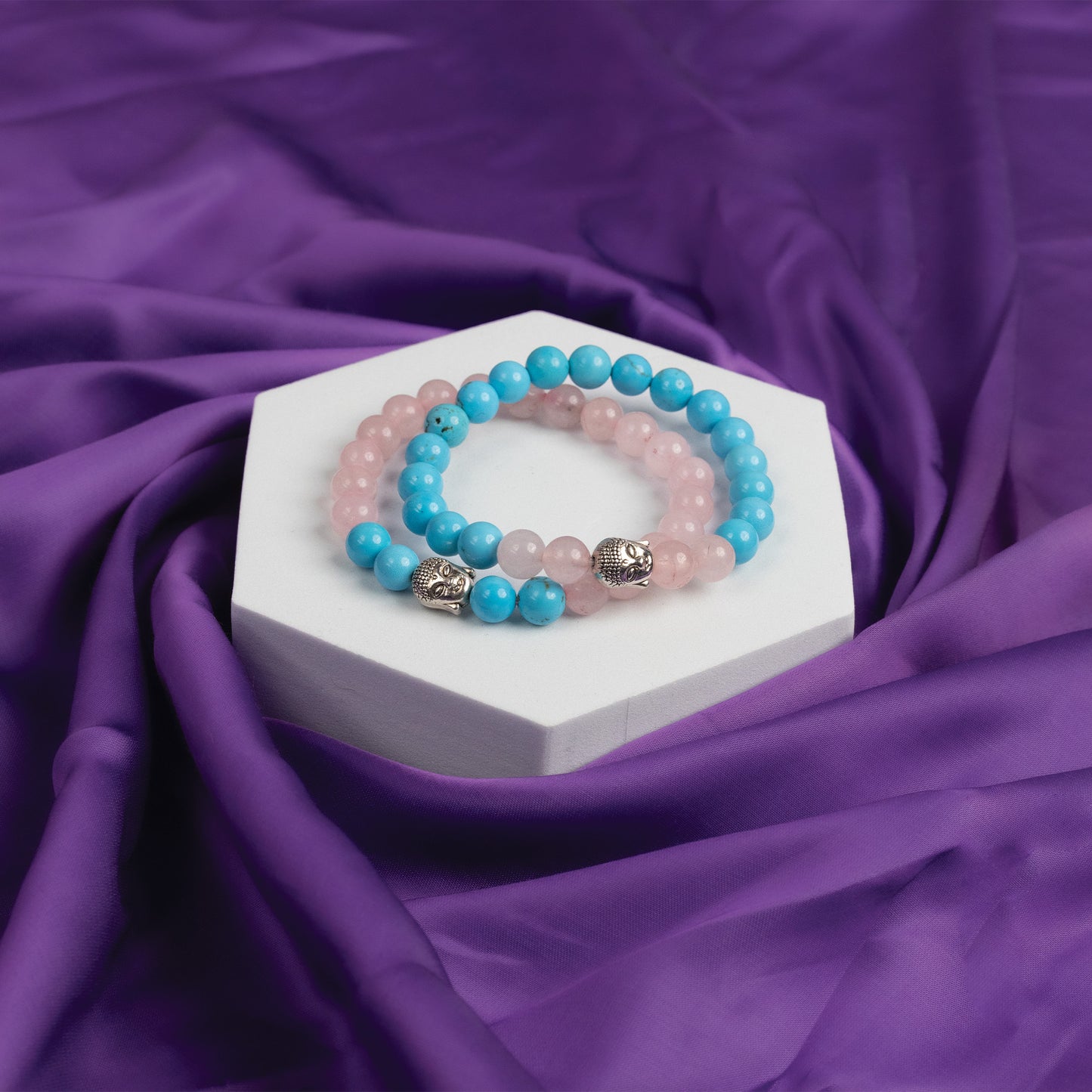 Rose Quartz & Turquoise Bracelet Combo - Abhimantrit & Certified