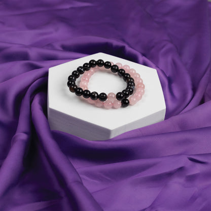 Rose Quartz & Black Sulemani Star Quality Bracelet Combo - Abhimantrit & Certified